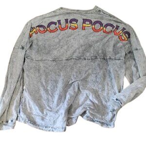 Disney Hocus Pocus Gray Long Sleeve Shirt with Lace-Up and Colorful Patch